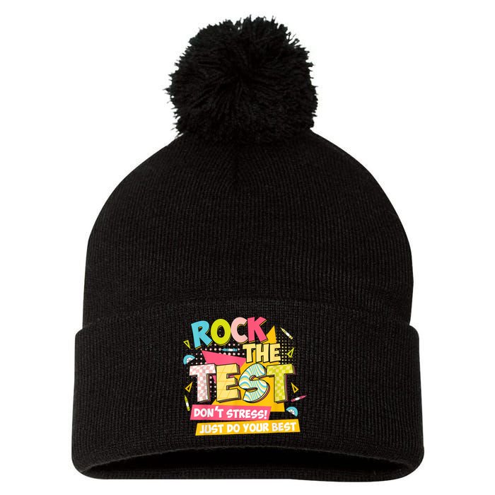 Rock The Test Day Motivational Retro Teachers Testing Day Pom Pom 12in Knit Beanie