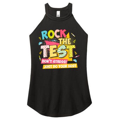 Rock The Test Day Motivational Retro Teachers Testing Day Women's Perfect Tri Rocker Tank