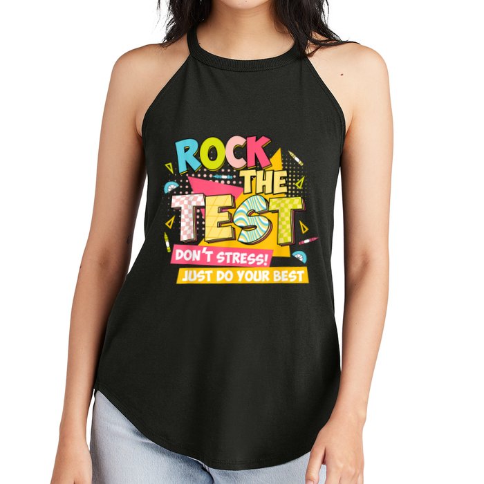 Rock The Test Day Motivational Retro Teachers Testing Day Women's Perfect Tri Rocker Tank