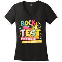 Rock The Test Day Motivational Retro Teachers Testing Day Women's V-Neck T-Shirt