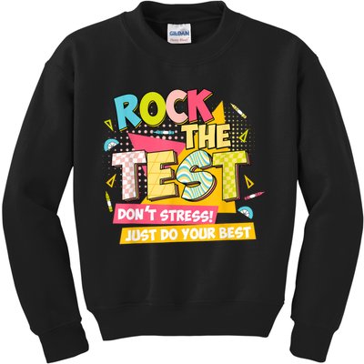 Rock The Test Day Motivational Retro Teachers Testing Day Kids Sweatshirt
