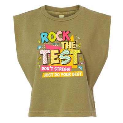 Rock The Test Day Motivational Retro Teachers Testing Day Garment-Dyed Women's Muscle Tee