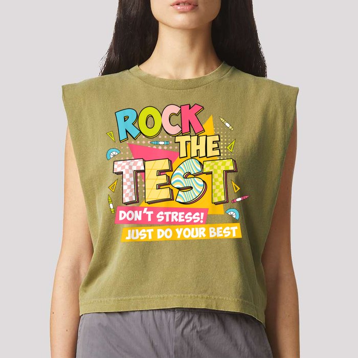 Rock The Test Day Motivational Retro Teachers Testing Day Garment-Dyed Women's Muscle Tee