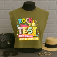 Rock The Test Day Motivational Retro Teachers Testing Day Garment-Dyed Women's Muscle Tee