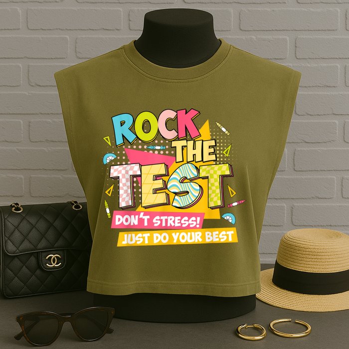 Rock The Test Day Motivational Retro Teachers Testing Day Garment-Dyed Women's Muscle Tee