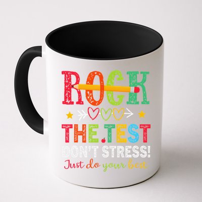 Rock The Test Dont Stress Just Do Your Best Teacher Testing Mug