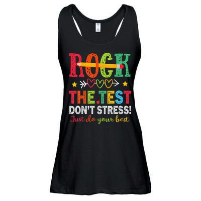 Rock The Test Dont Stress Just Do Your Best Teacher Testing Ladies Essential Flowy Tank