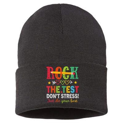 Rock The Test Dont Stress Just Do Your Best Teacher Testing Sustainable Knit Beanie