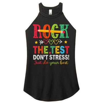 Rock The Test Dont Stress Just Do Your Best Teacher Testing Women's Perfect Tri Rocker Tank
