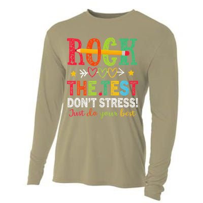 Rock The Test Dont Stress Just Do Your Best Teacher Testing Cooling Performance Long Sleeve Crew