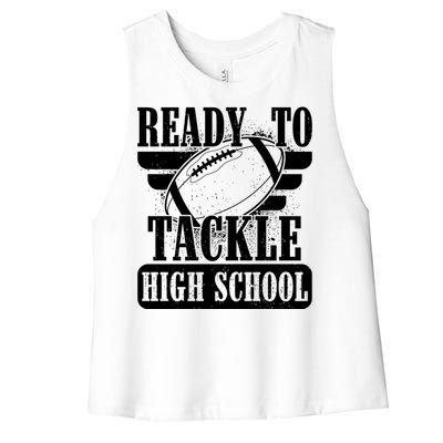 Ready To Tackle High School Football Ball Women's Racerback Cropped Tank