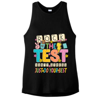 Rock The Test Don't Stress Just Do Your Best Teacher Testing Ladies PosiCharge Tri-Blend Wicking Tank
