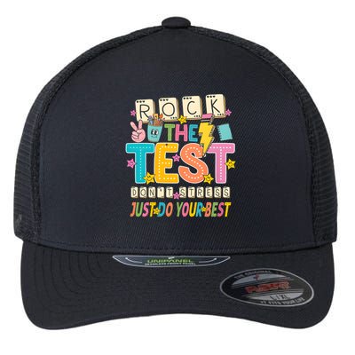 Rock The Test Don't Stress Just Do Your Best Teacher Testing Flexfit Unipanel Trucker Cap