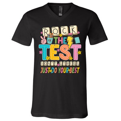 Rock The Test Don't Stress Just Do Your Best Teacher Testing V-Neck T-Shirt