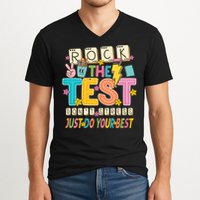 Rock The Test Don't Stress Just Do Your Best Teacher Testing V-Neck T-Shirt
