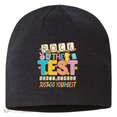 Rock The Test Don't Stress Just Do Your Best Teacher Testing Sustainable Beanie