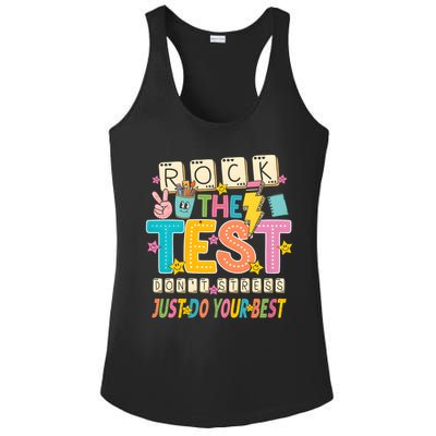 Rock The Test Don't Stress Just Do Your Best Teacher Testing Ladies PosiCharge Competitor Racerback Tank