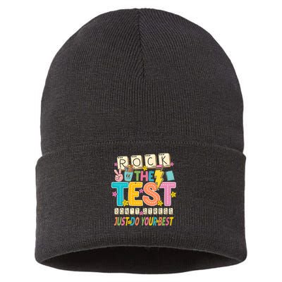 Rock The Test Don't Stress Just Do Your Best Teacher Testing Sustainable Knit Beanie