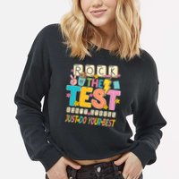 Rock The Test Don't Stress Just Do Your Best Teacher Testing Cropped Pullover Crew