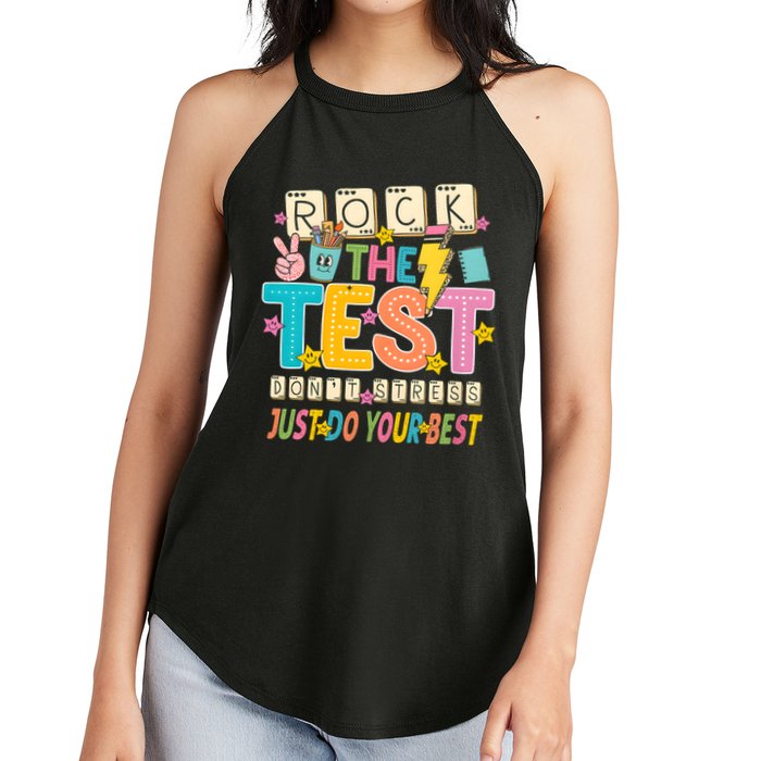 Rock The Test Don't Stress Just Do Your Best Teacher Testing Women's Perfect Tri Rocker Tank