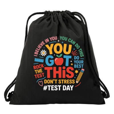 Rock The Test Dont Stress You Got This Funny Testing Day Drawstring Bag