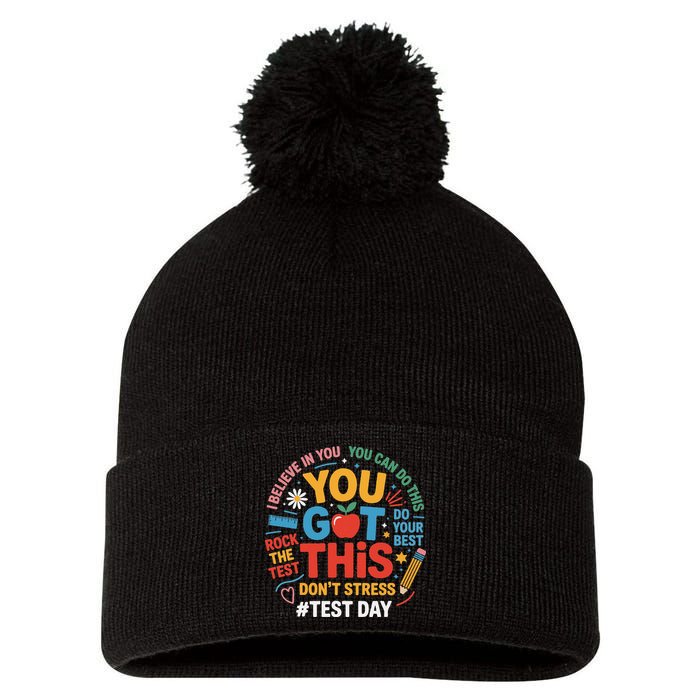 Rock The Test Dont Stress You Got This Funny Testing Day Pom Pom 12in Knit Beanie