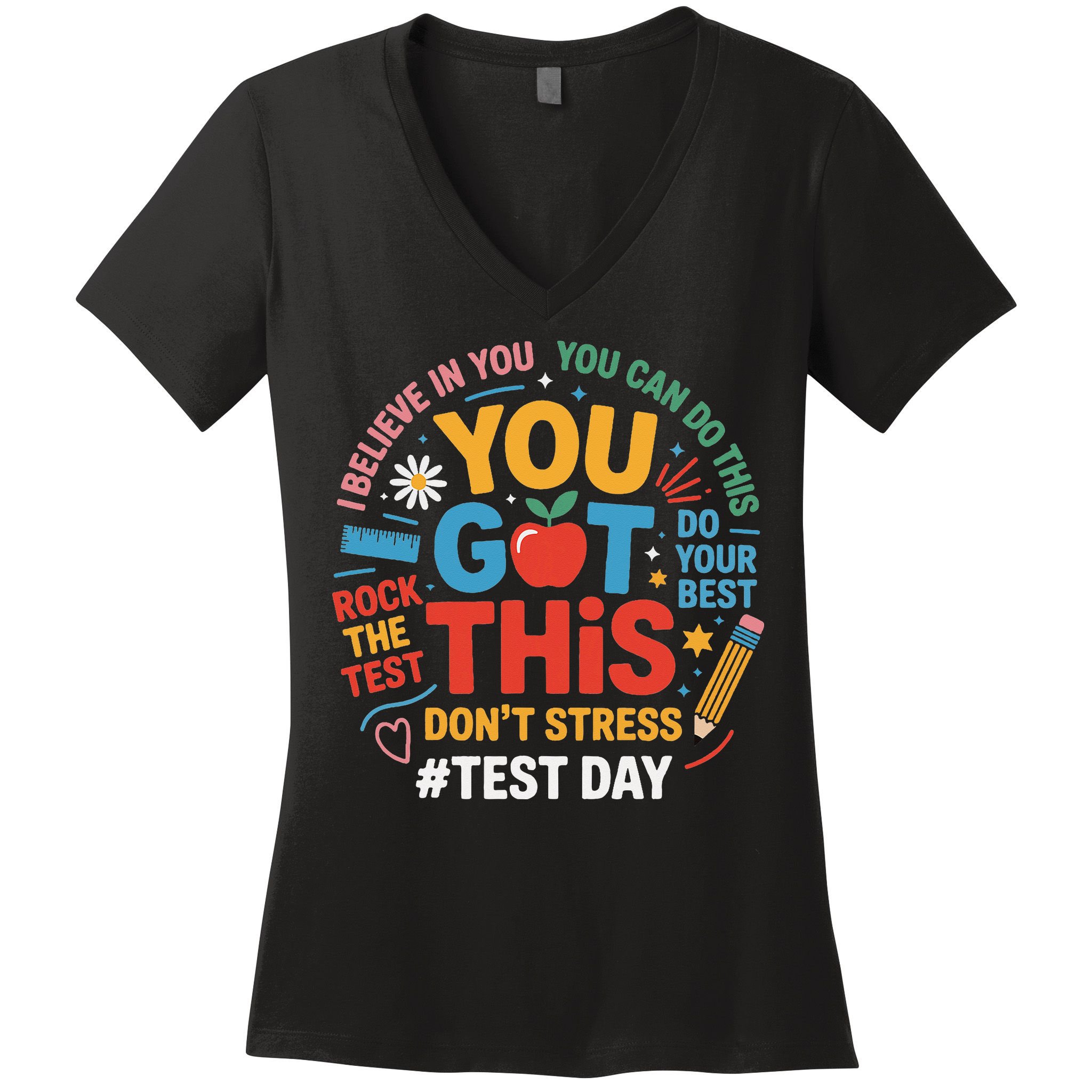 Rock The Test Dont Stress You Got This Funny Testing Day Women's V-Neck T-Shirt