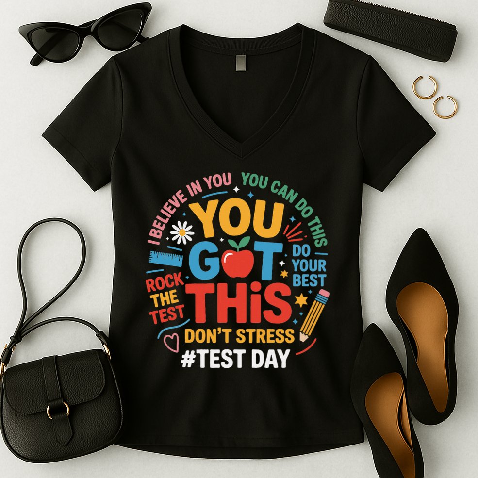 Rock The Test Dont Stress You Got This Funny Testing Day Women's V-Neck T-Shirt