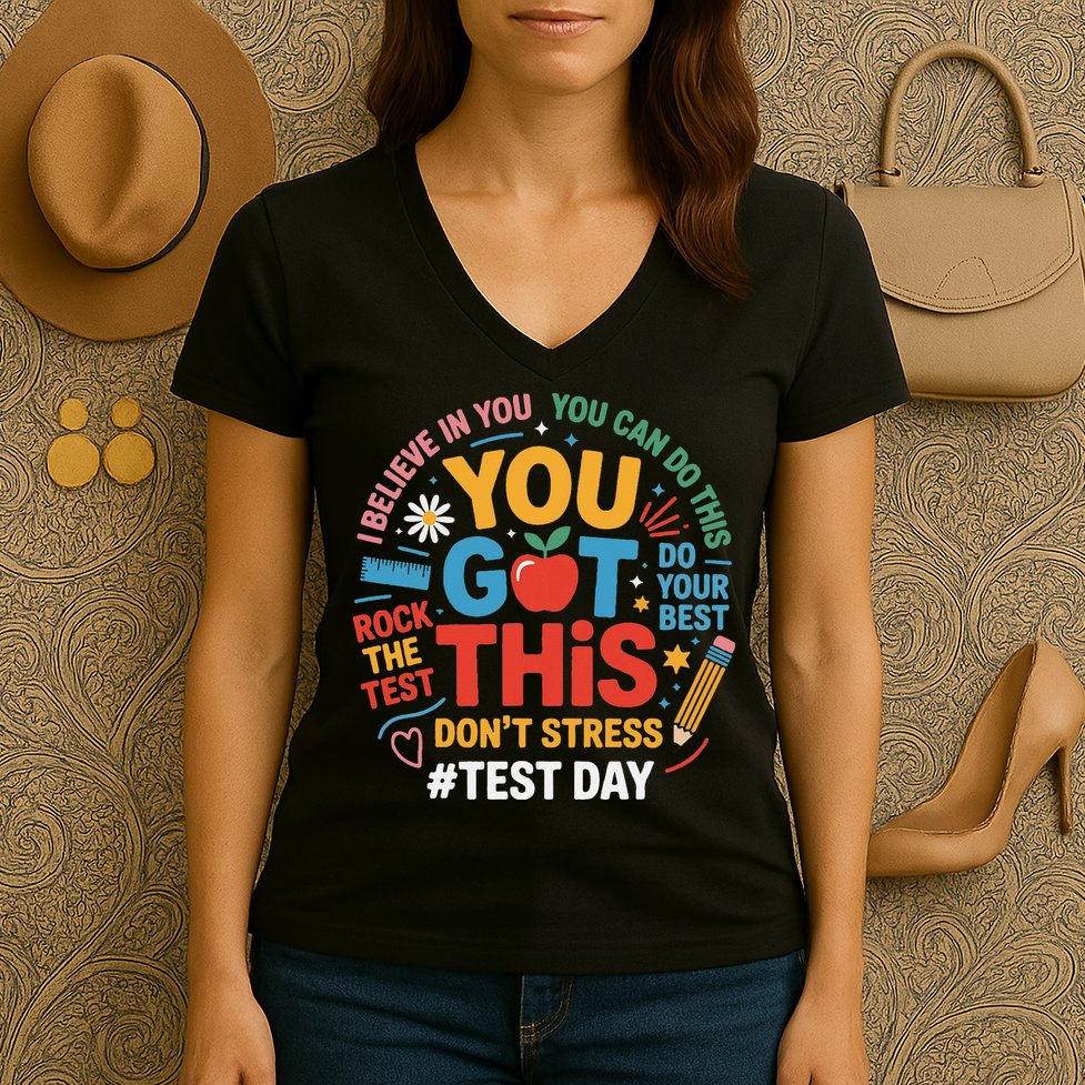 Rock The Test Dont Stress You Got This Funny Testing Day Women's V-Neck T-Shirt
