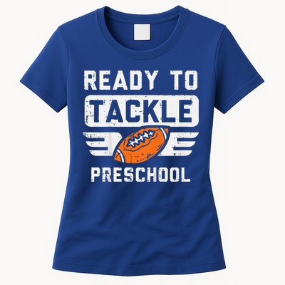 Ready To Tackle Preschool Football First Day Of School Womens T-Shirt