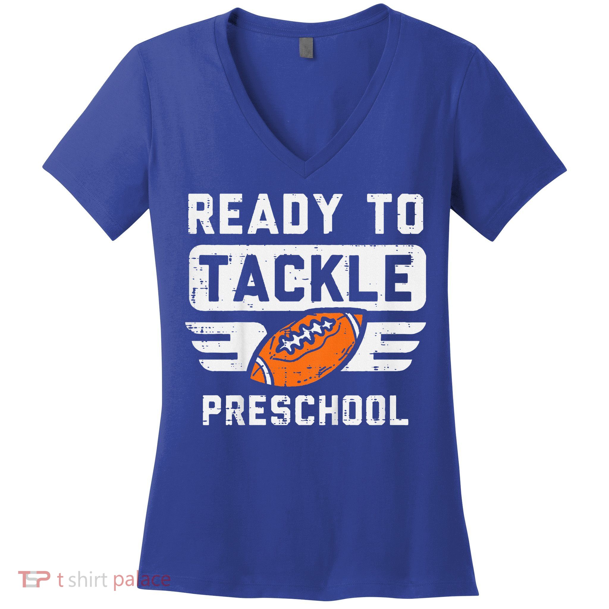 Ready To Tackle Preschool Football First Day Of School Women's V-Neck T-Shirt
