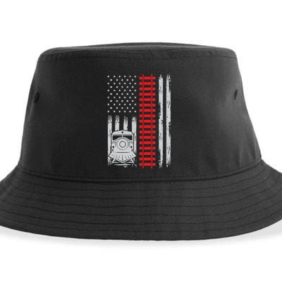 Railroad Train Usa Flag American Train Conductor Railway Sustainable Bucket Hat