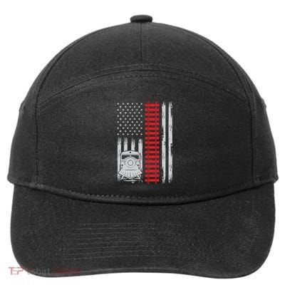 Railroad Train Usa Flag American Train Conductor Railway 7-Panel Snapback Hat
