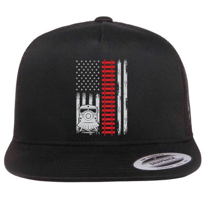 Railroad Train Usa Flag American Train Conductor Railway Flatbill Hat
