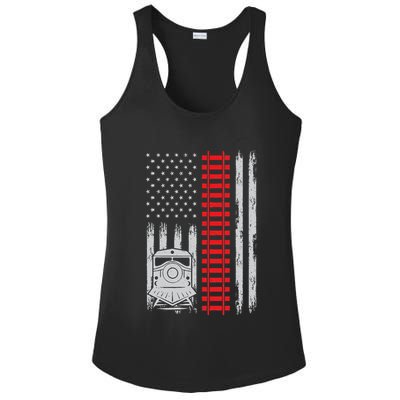 Railroad Train Usa Flag American Train Conductor Railway Ladies PosiCharge Competitor Racerback Tank
