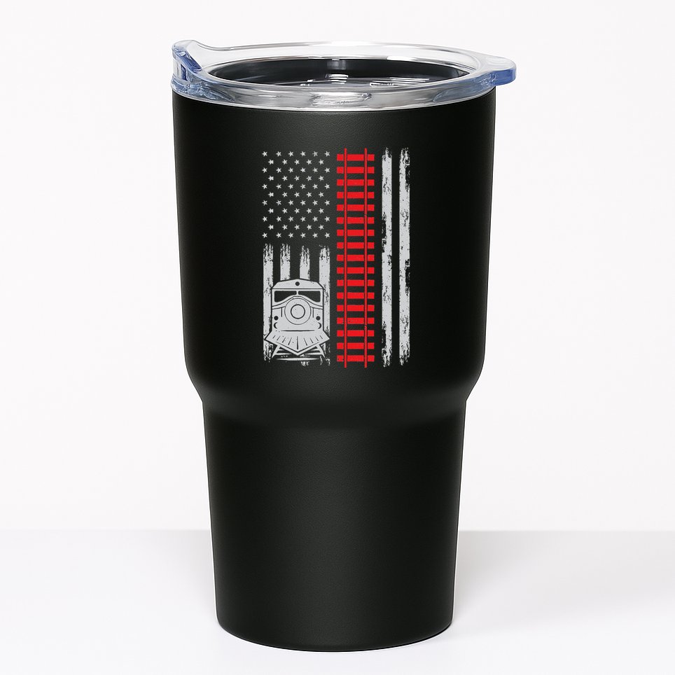Railroad Train Usa Flag American Train Conductor Railway Tumbler