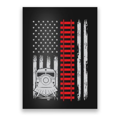 Railroad Train Usa Flag American Train Conductor Railway Poster