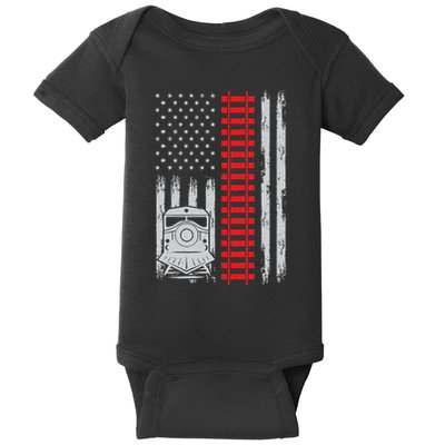 Railroad Train Usa Flag American Train Conductor Railway Baby Bodysuit