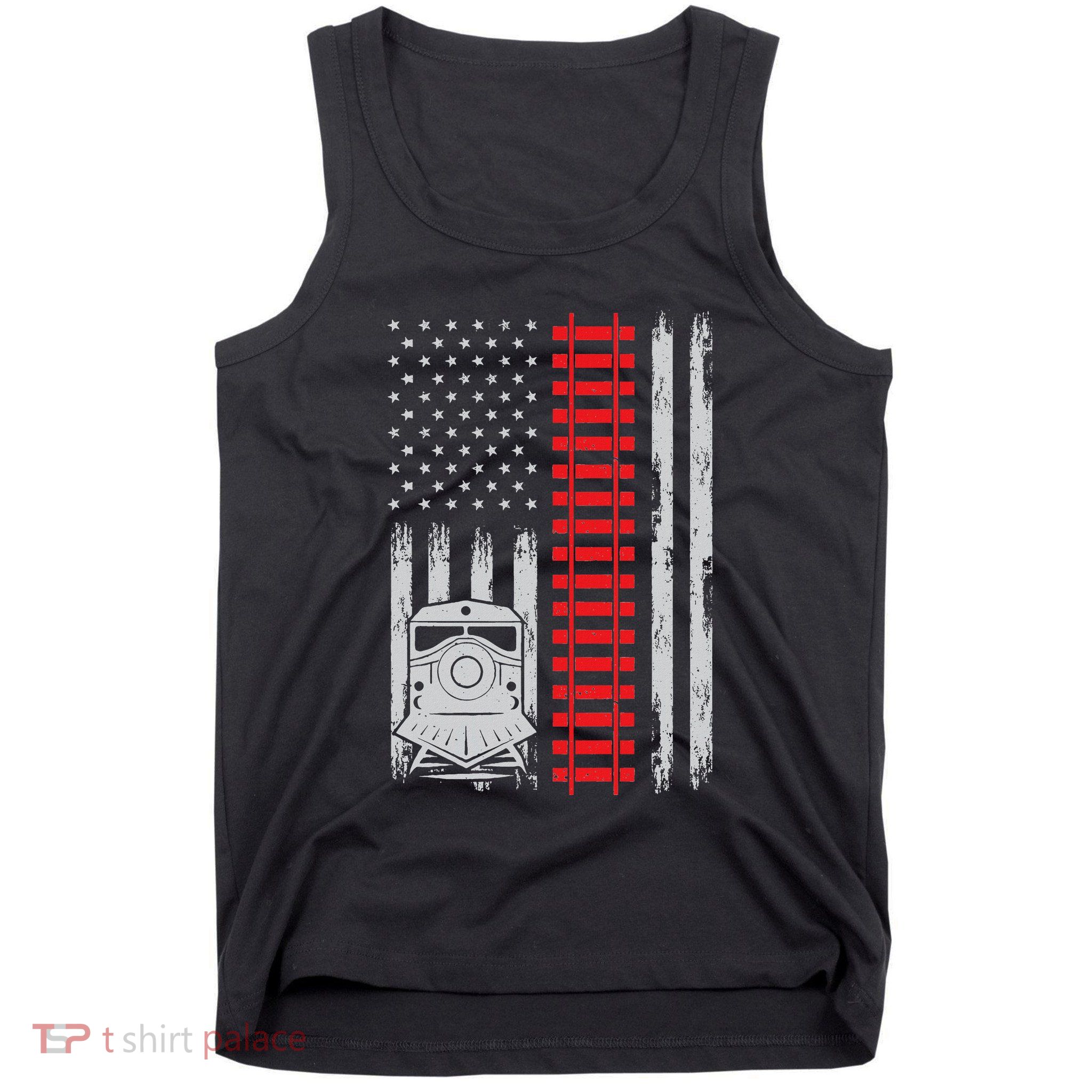 Railroad Train Usa Flag American Train Conductor Railway Tank Top