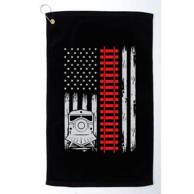 Railroad Train Usa Flag American Train Conductor Railway Golf Towel