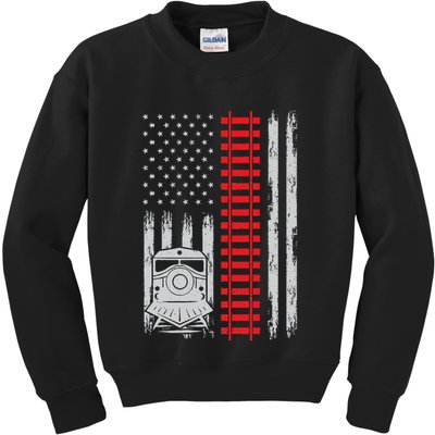 Railroad Train Usa Flag American Train Conductor Railway Kids Sweatshirt