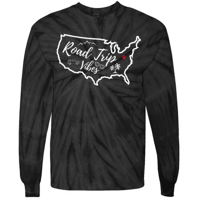 Road Trip Vibes Map Usa Family Friend Girl Trip Vacation Rv Tie-Dye Long Sleeve Shirt