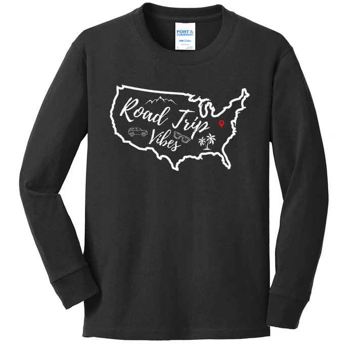 Road Trip Vibes Map Usa Family Friend Girl Trip Vacation Rv Kids Long Sleeve Shirt