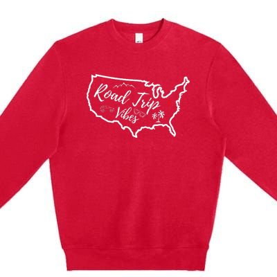 Road Trip Vibes Map Usa Family Friend Girl Trip Vacation Rv Premium Crewneck Sweatshirt