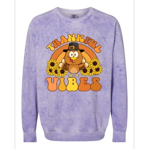 Retro Thankful Vibes Autumn Groovy Thanksgiving Turkey Gift Colorblast Crewneck Sweatshirt