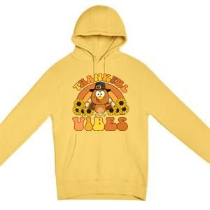 Retro Thankful Vibes Autumn Groovy Thanksgiving Turkey Gift Premium Pullover Hoodie