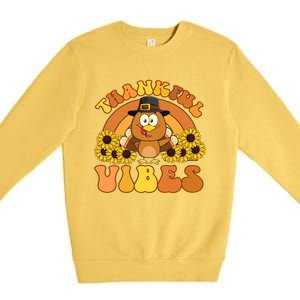 Retro Thankful Vibes Autumn Groovy Thanksgiving Turkey Gift Premium Crewneck Sweatshirt