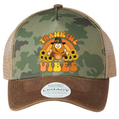 Retro Thankful Vibes Autumn Groovy Thanksgiving Turkey Gift Legacy Tie Dye Trucker Hat