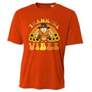 Retro Thankful Vibes Autumn Groovy Thanksgiving Turkey Gift Cooling Performance Crew T-Shirt