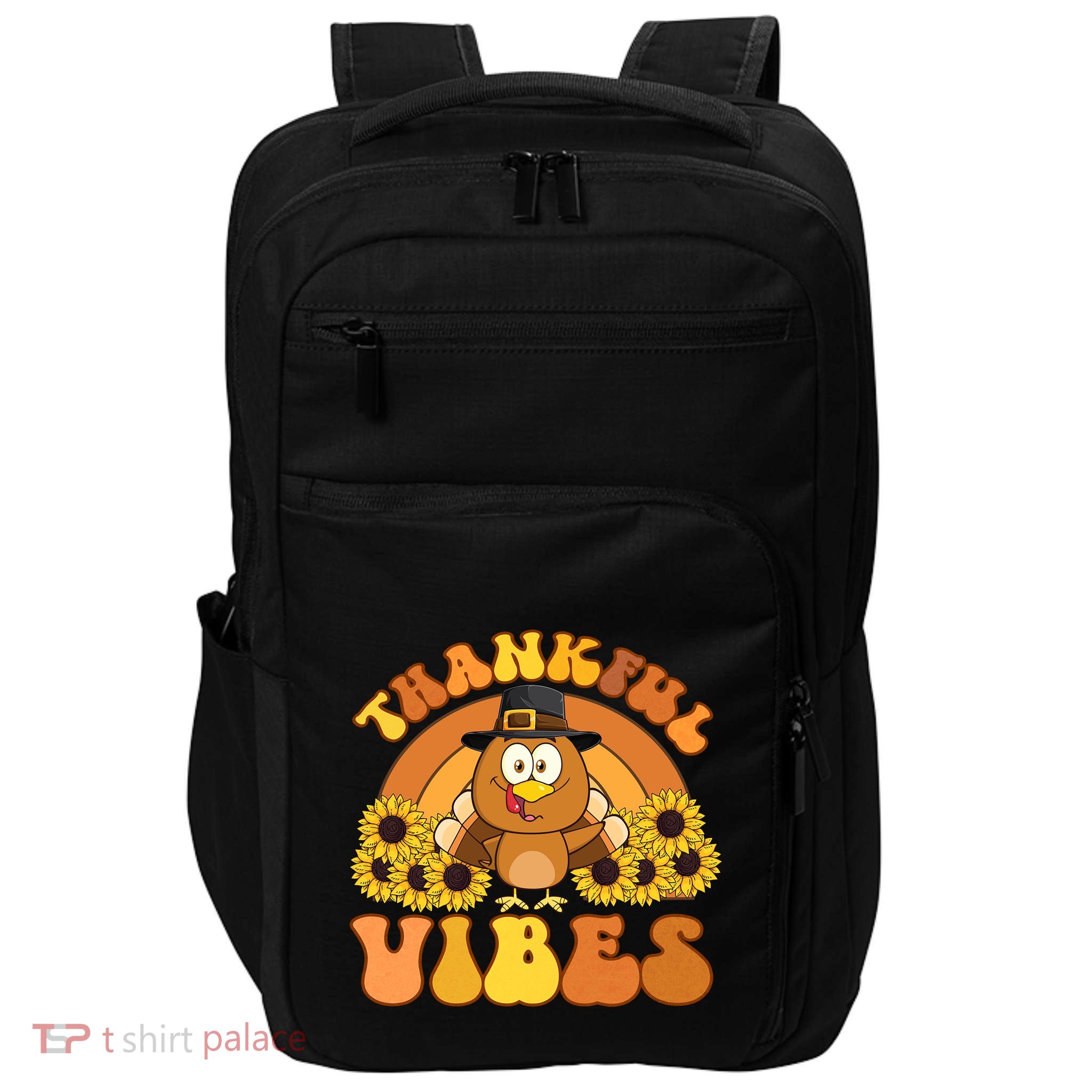 Retro Thankful Vibes Autumn Groovy Thanksgiving Turkey Gift Impact Tech Backpack